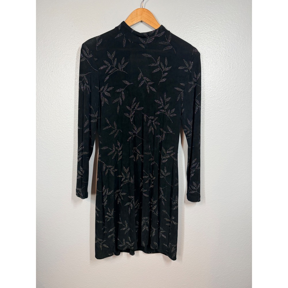 Rabbit‎ Designs Dress Women 14P Black Mock Neck Keyhole Back Long Sleeve USA